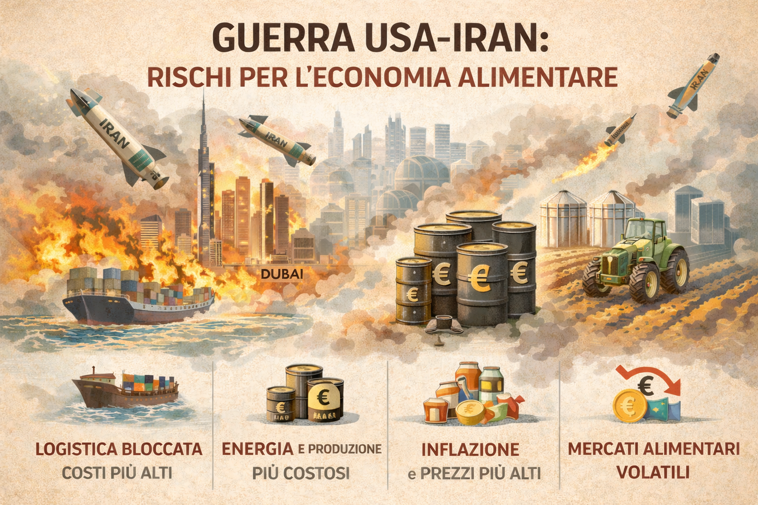 Guerra USA-Iran e attacchi in Medio Oriente: rischi per l’economia alimentare europea e italiana